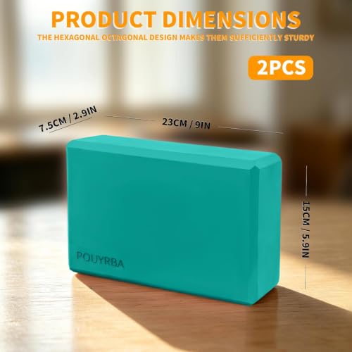 2-Pack Yoga Blocks, High-Density 9"x6"x3" Yoga Brick Foam Blocks, Non-Slip Exercise Blocks for Yoga, Pilates, Stretching and Meditation – Lightweight Yoga Props for Home Gym & Studio - color: Teal