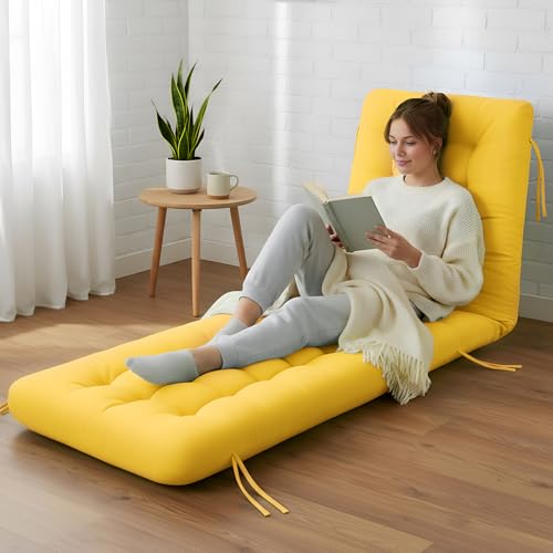 Vercraft Long Floor Cushion Large Floor Cushion with Brushed Cotton 74.8 x 27.5 x 3.15 in Jumbo Lounger Pillow for Outdoor Indoor Bay Window Meditation Yoga Reading Sleeping(1 Pc,Yellow) - color: Yellow