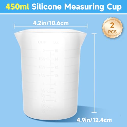 Gartful 450ml Large Silicone Measuring Cups, 15OZ Reusable Squeeze and Pour Resin Cups for Epoxy, Casting Molds, Slime, Craft Art Projects, Cup Making, Waxing, 2 Packs - size: 450ml*2