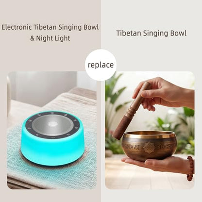 Kipcush Automatic Tibetan Singing Bowl Sound Machine, 11 Soothing Sound Therapy Tones, Touch Night Light, Smart Timer & Memory, Plug-in White Noise Machine for Sleep, Meditation, Yoga & Relaxation - color: Gray & Blue