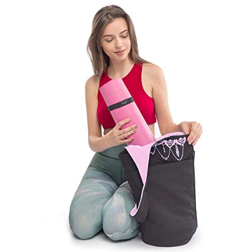 Yoga Mat Bag & Carrier with Pockets for Women - color: Black & Pink