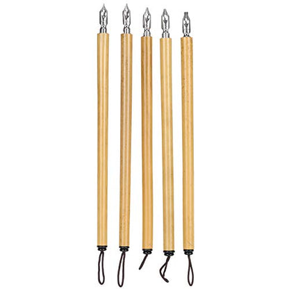 AYNEFY Comic Dip Pen Set, 5Pcs Wooden Handle Calligraphy Dip Pen Set with 5 Nibs Artist Cartoon Pen Set Cartoon Painting Tool Manga Dip Pen Signature Pen (1-5 nib set) - size: 1-5 nib set