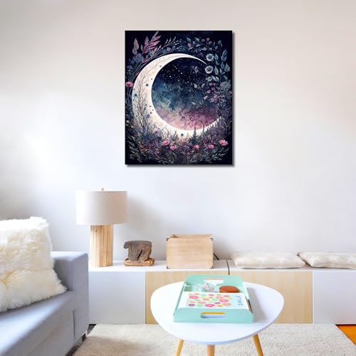 TUMOVO Moon Floral DIY Paint by Numbers Kit for Adults Arts Craft on Canvas | Moon 16x20 inch canvas kit with acrylic paints and 3 brushes, stress-relief painting kit for a calming hobby. - color: Moon