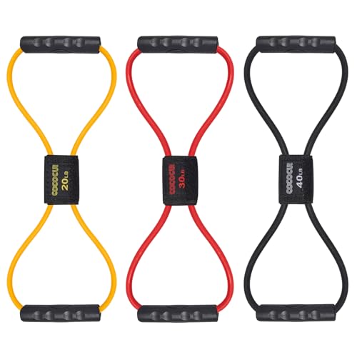 Figure 8 Resistance Bands with Handles for Women Men, Exercise Bands for Back, 8 Shaped Resistance Bands for Arms, Shoulder, Leg Stretching, Physical Therapy, Yoga, Pilates, Home Gym Workout Equipment - color: Yellow, Red, Black