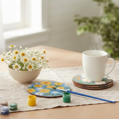 Reallnaive 8 Pcs Flower Paint by Numbers Kit for Adults Floral Coasters | Mini Paint by Numbers, Tiny Round Oil Painting Drink Coaster with Holder, for Small DIY Craft Birthday Gift - style: Flower