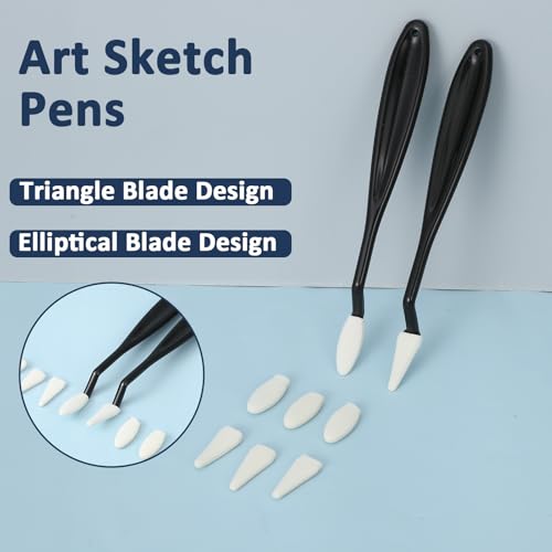 44 Pcs Art Blending Sponges, Practical Blending Stumps for Drawing, Oil Pastel Blendings Tools for Charcoal Pencil Drawing Highlighting Shadowing, 2 Head with 40 Replacement Heads Types