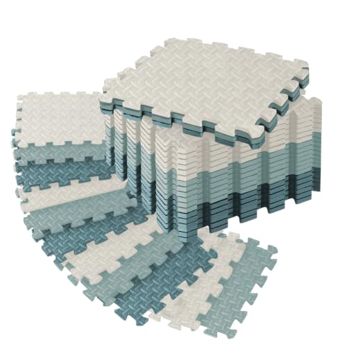 18 Pcs EVA Foam Floor Tiles, Puzzle Exercise Mat Set for Gym - color: Cool Blue Trio