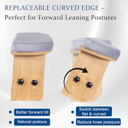 Adjustable Meditation Bench with Cushion, Portable Folding Bamboo Meditation Stool, Ergonomic Kneeling Stool Chair, Portable Yoga Bench Seiza Prayer Bench with Carry Bag & Non-Slip Pads