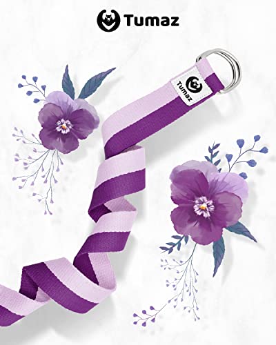 Tumaz Yoga Strap for Stretching with Adjustable D-Ring, 6/8/10 ft - color: 19. Dual Purple, size: 8 Feet (with Storage Band)