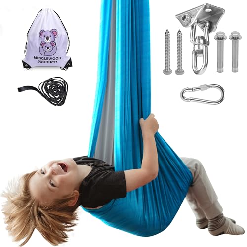 MINGLEWOOD Sensory Swing for Kids – Indoor Swing Set with 360° Swivel Hanger – Cozy & Calming Hammock for Autism, Anxiety, ADHD & Sensory Disorders - color: Seafoam