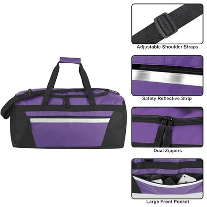 40 Liter, 22 Inch Reflective Duffle Bag with Shoulder Strap for Men, Women, Travel - color: Purple