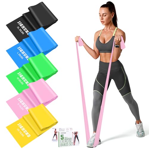 5 Pcs Resistance Bands, Professional Exercise Bands Elastic Stretch Bands for Fitness Yoga Pilates Stretching Strength Training, Workout Bands for Women and Men Home Gym - color: Black, blue, green, pink, yellow, size: 1.5m