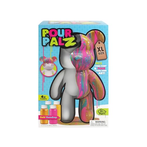 Pour Palz DIY Paint Pouring Kit – 1 XL Bear Figurine, 4 Acrylic Pour Paints, Mixing Cups & Tools, Create Unique Marbled Art, Fun Hands-On Craft Kit for Kids & Adults, Gold Gumdrop, Ages 5+ - color: Gold Gumdrop