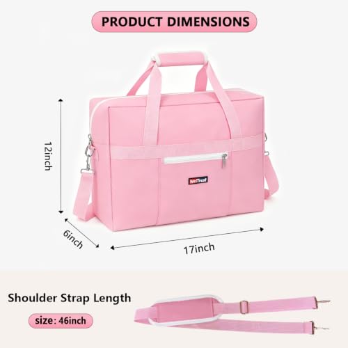 Gym Bag for Women Men, Water-Resistant Duffle Bag for Travel Sports, Lightweight Carry On Bag with Handles and Detachable Shoulder Strap - color: Pink