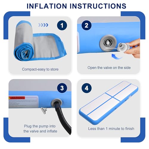 Inflatable Air Gymnastics Tumbling Mat 6ft 10ft 13ft 16ft 20ft - color: Blue, size: 6.6ft*3.3ft*4in(2*1*0.1m)