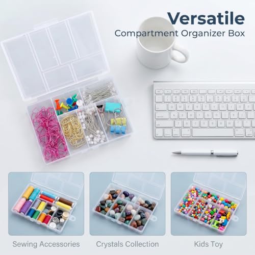 4 Pack Plastic Organizer Box with Dividers, Clear Compartment Organizer Box | Travel Small Bead Organizer for Jewelry Fishing Tackles Earring Rhinestones Beads, Small Storage Containers for DIY Crafts