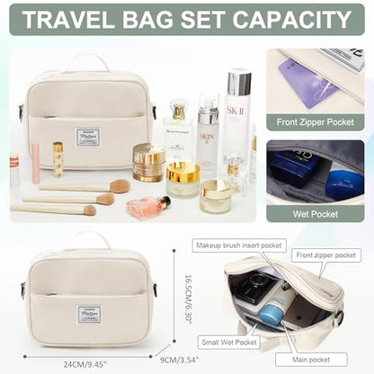 Gym Bag Womens with Shoes Compartment Travel Duffel Bag Beige Green - color: B14-Beige&Green+Toiletry Bag