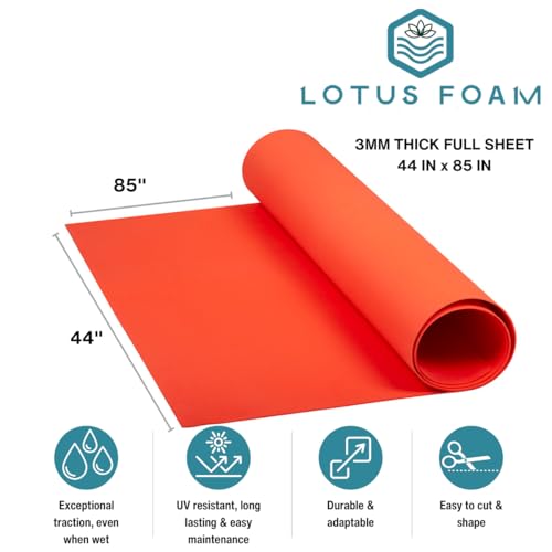 LotusFoam EVA Foam Sheet 3mm – 44"x 85" Craft Foam for Cosplay, Costumes & DIY, High Density 130 kg/m3, Heat Shapeable, Paintable, 35 Colors (Orange) - Orange - color: Orange