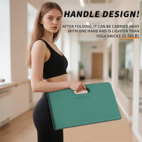 Yoga Knee Pad- Foldable Non-Slip POE Cushion - color: Peacock Green + Cheese Orange