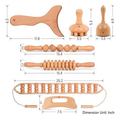 7-Piece Wooden Massage Tool Kit, Manual Body Massager Set for Home