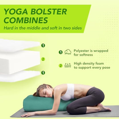 Wellsin Rectangular Yoga Bolster - Meditation Pillow with Washable Suede Cover, 27"X10" X5.5" - color: Green