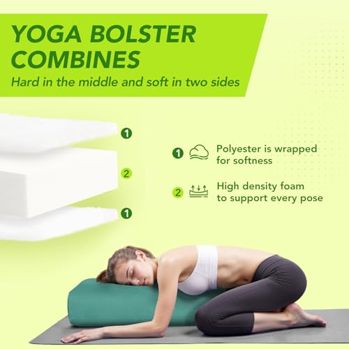 Wellsin Rectangular Yoga Bolster - Meditation Pillow with Washable Suede Cover, 27"X10" X5.5" - color: Green