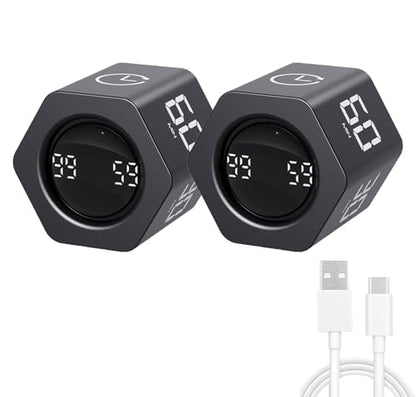 Productivity Timer Flip Gravity Sensor Cube Timer Countdown & Countup,Mute & Vibrate & Sound，5/10/30/60min & Custom Timing, Perfect for ADHD,Work,Learning,Kitchen Cooking (2, Black Hexagon) - color: Black*2 Hexagon
