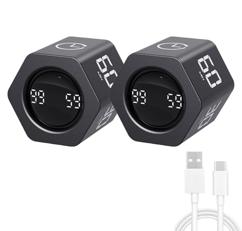 Productivity Timer Flip Gravity Sensor Cube Timer Countdown & Countup,Mute & Vibrate & Sound，5/10/30/60min & Custom Timing, Perfect for ADHD,Work,Learning,Kitchen Cooking (2, Black Hexagon) - color: Black*2 Hexagon