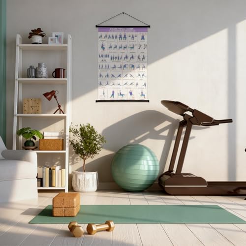 Chair Yoga Wall Chart, Chair Yoga Poster for Seniors & Beginners, Fabric Poster with Hanging Rod & Rope, Office ChairYoga Workout Posters Prints Wall Art Picture for Bedroom Decor