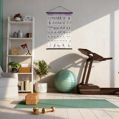 Chair Yoga Wall Chart, Chair Yoga Poster for Seniors & Beginners, Fabric Poster with Hanging Rod & Rope, Office ChairYoga Workout Posters Prints Wall Art Picture for Bedroom Decor