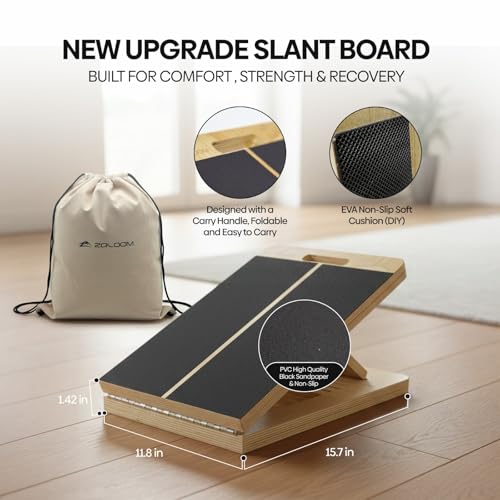 Wooden Slant Board for Calf Stretching - 6 Adjustable Angles, 400 Lbs Capacity Calf Stretcher Slant Board for Squats, Knees, Ankle, Leg, Heel & feet, Squat Wedge & Physical Therapy Equipment
