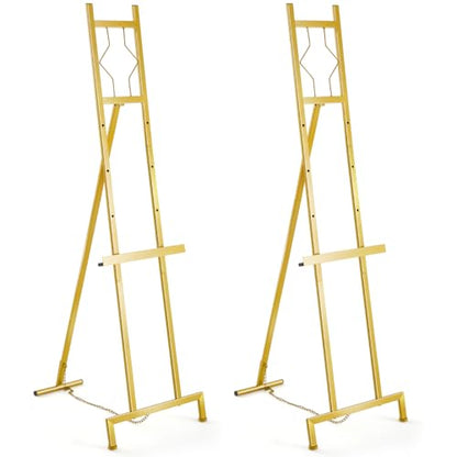 Zonon 2 PCS 57" H Frame Gold Easel Stand for Wedding Signs, Posters, Portable Artist Easel for Painting Canvas, Metal Display Holder for Home and Office Large Adjustable 4 Tier Floor
