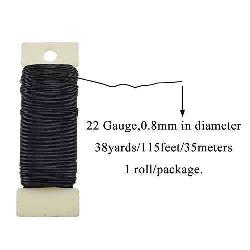HAHIYO 22Gauge Black Wire - 1Roll, 38Yards (115Feet) Flexible Floral Wire for Crafts, Christmas Wreaths, Tree & Flower Arrangement, Wedding DIY - color: Black, size: 22Gauge-1P/38Yards