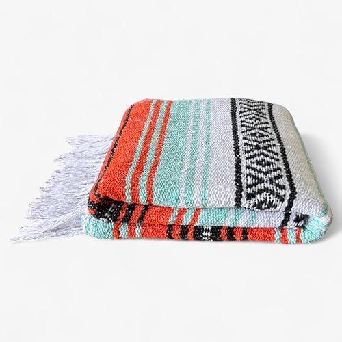 Authentic Handwoven Mexican Blanket, Falsa Serape - Soft & Durable - Vibrant Beach, Picnic, Yoga & Camping Mat - Traditional Boho Throw - Outdoor Blanket 70"x50" (Sunset) - color: Sunset