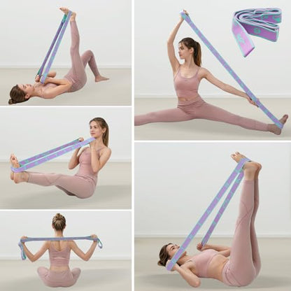 9 Loops Elastic Yoga Stretching Strap Pattern Guide, Resistance Stretch Band for Flexibility, Pilates, Dance, Gymnastics, Ballet, Physical Therapy, Leg & Body Stretching - color: Purple