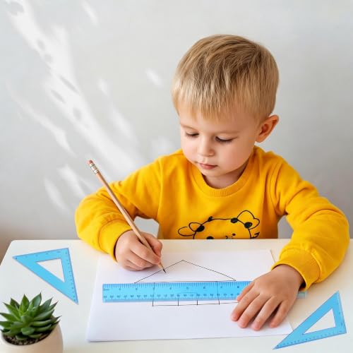Plastic Clear Ruler Math Set - 6'' 12'' Transparent Straight Ruler, 4'' 6'' Protractor, 30/60 & 45/90 Triangle Ruler,Geometry Math Measuring Tool for School Office Drawing Teachers Kids Supplies Blue - color: Blue