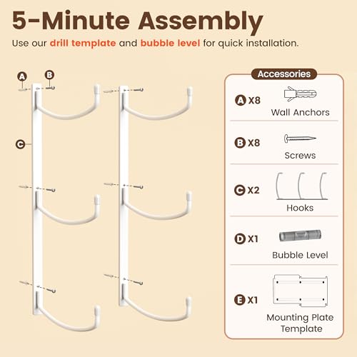 Yoga Mat Holder Wall Mount, 3-Tier Yoga Mat Storage Rack for Gym, White - color: White