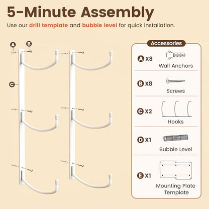 Yoga Mat Holder Wall Mount, 3-Tier Yoga Mat Storage Rack for Gym, White - color: White