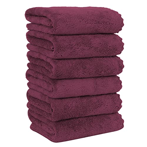 MOONQUEEN 6 Pack Premium Hand Towels - Quick Drying - Microfiber Coral Velvet Highly Absorbent Towels - Multipurpose Use as Hotel, Bathroom, Shower, Spa, Hand Towel 16 x 28 inches (Burgundy) - color: Burgundy, size: Hand Towels - 6 Pack