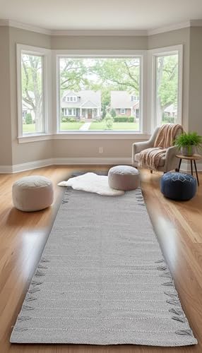 Indian Handmade 100% Organic Cotton Yoga Mat, Hand Woven Rug, Yoga Mat For Everyday Fitness at Home Comfortable Foldable Long Mat - color: Light Gray