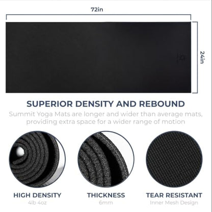 Summit Yoga Mat, 72"x24"6mm Thick - color: Black