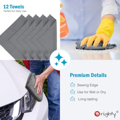 Orighty Microfiber Cleaning Cloth, Cleaning Rags, 12 Pack, 12x11 in, Grey - color: Grey, size: 12 Pack