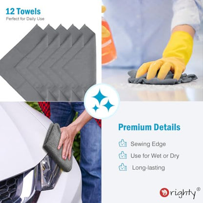 Orighty Microfiber Cleaning Cloth, Cleaning Rags, 12 Pack, 12x11 in, Grey - color: Grey, size: 12 Pack