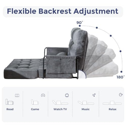 MAXYOYO Adjustable Folding Sofa Bed Couch with 2 Pillows, Dark Grey | Multi-Functional Bean Bag Bed, 5-Position Foldable Lazy Floor Sofa Bed with Armrest, Versatile Floor Seating for Reading - color: Dark Grey