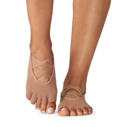 toesox Bellarina Grip Socks for Women, Half-Toe - color: Black & Nude, size: Medium