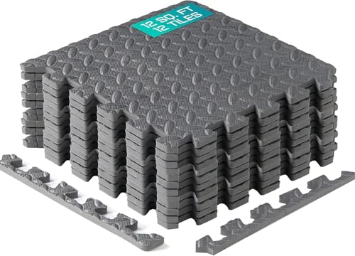 Yes4All EVA Interlocking Mats, Puzzle Floor Tiles, Foam Floor Padding with Border for Furniture, Home Space, Living Room, Garage 11,15,32,99 SQFT - color: Grey, style: 7/16" Thickness, 11 SQFT