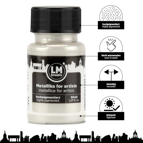 Metallic Acrylic Paint 1.69 fl oz - White - Premium Metallic Paint for Artists and Crafters. High Coverage, Lightfast & Durable. Ideal for Canvas, Wood, Ceramic & More - color: White