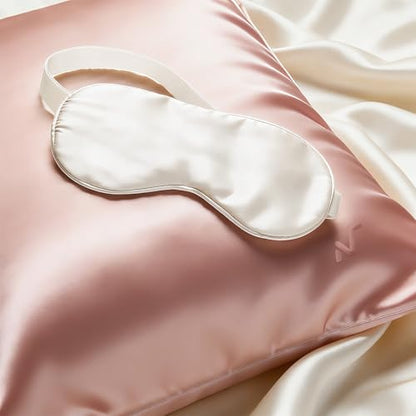 100% Mulberry Silk Sleep Mask with Eye Steam Pocket and Velvet Elastic Band, Luxury 22mm Silk Eye Mask for Nap Sleeping Relaxation and Traveling, Gift Package, Pearl White - color: White