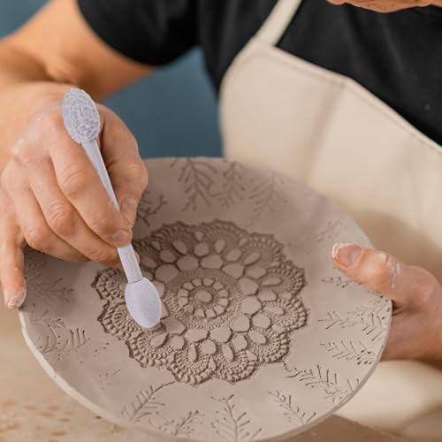 5pcs Clay Texture Roller Set, Oval Doubled-Headed Modeling Clay Stick with Various Patterns and Removable Roller for Pottery & DIY Crafts(Grey)