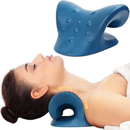 Cozyhealth Neck Stretcher for Neck Pain Relief, Neck and Shoulder Relaxer Cervical Traction Device Pillow for TMJ Pain Relief and Muscle Relax, Cervical Spine Alignment Chiropractic Pillow (Dark Blue) - color: Dark Blue